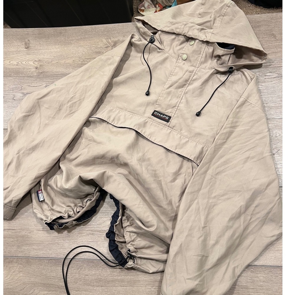 Vintage Chaps Ralph Lauren Mens Tan Anorak Windbreaker Pullover Jacket Medium